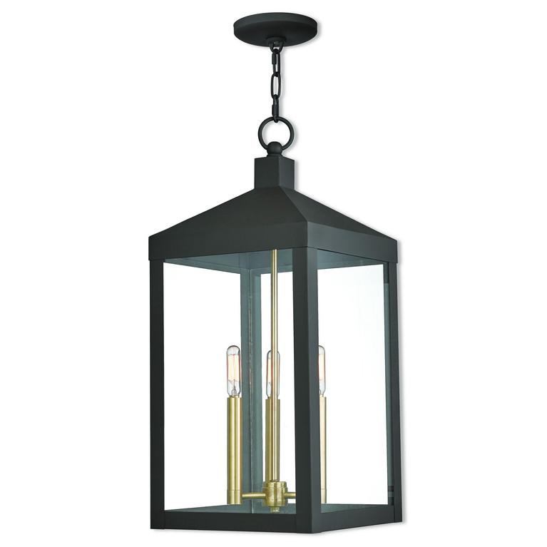 Livex Lighting - 20587-07 - Three Light Outdoor Pendant - Nyack - Bronze w/ Antique Brass Cluster