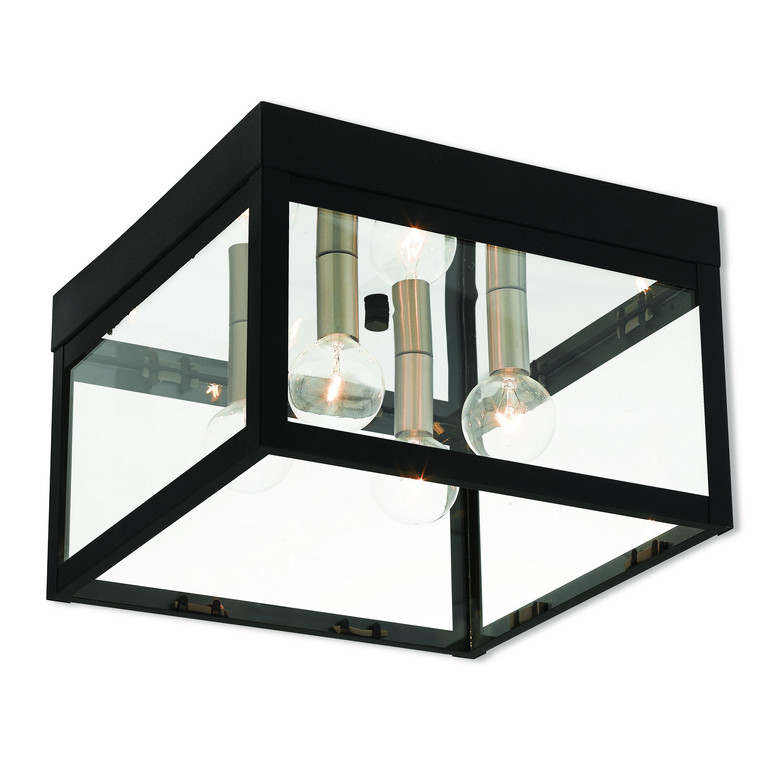 Livex Lighting - 20589-04 - Four Light Outdoor Ceiling Mount - Nyack - Black w/ Brushed Nickel Cluster