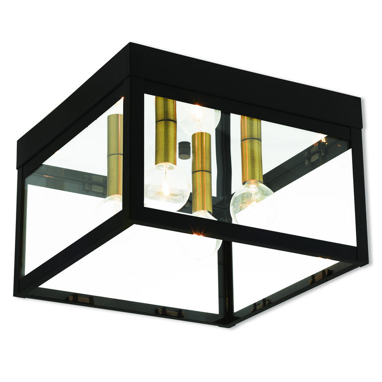 Livex Lighting - 20589-07 - Four Light Outdoor Ceiling Mount - Nyack - Bronze w/ Antique Brass Cluster w/ Polished Chrome Stainless Steel