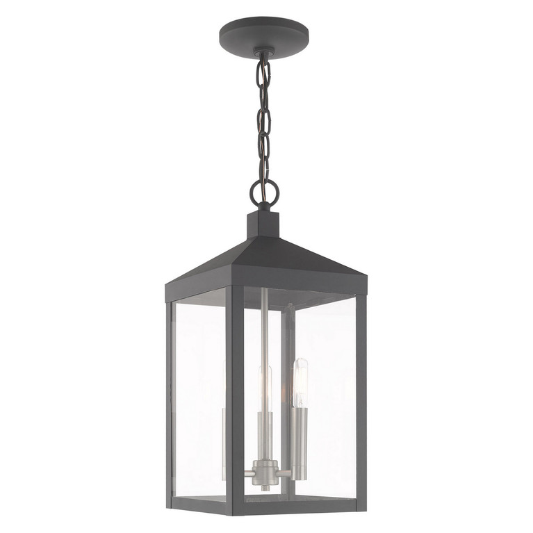 Livex Lighting - 20593-76 - Three Light Outdoor Pendant - Nyack - Scandinavian Gray w/ Brushed Nickels