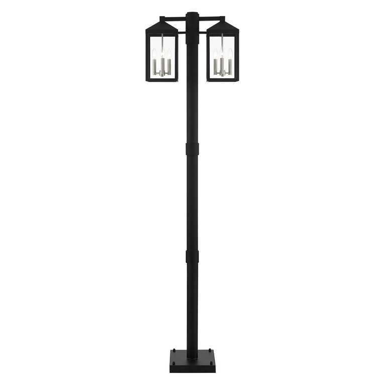 Livex Lighting - 20599-04 - Six Light Outdoor Post Light - Nyack - Black w/ Brushed Nickel Cluster and Stainless Steel Post