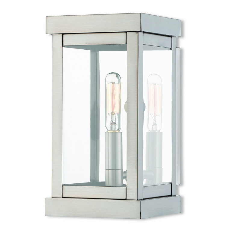 Livex Lighting - 20701-91 - One Light Outdoor Wall Lantern - Hopewell - Brushed Nickel w/ Polished Chrome Stainless Steel