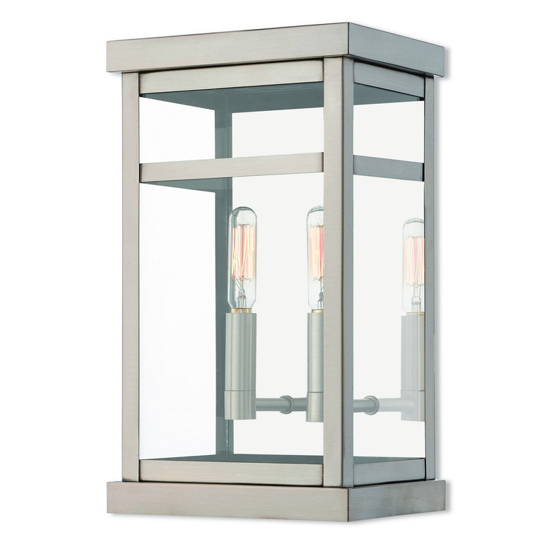Livex Lighting - 20702-91 - Two Light Outdoor Wall Lantern - Hopewell - Brushed Nickel w/ Polished Chrome Stainless Steel