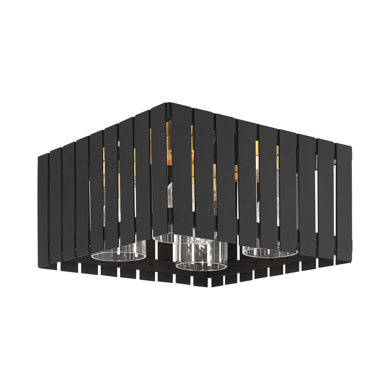 Livex Lighting - 20754-04 - Four Light Outdoor Flush Mount - Greenwich - Black w/ Satin Brasss