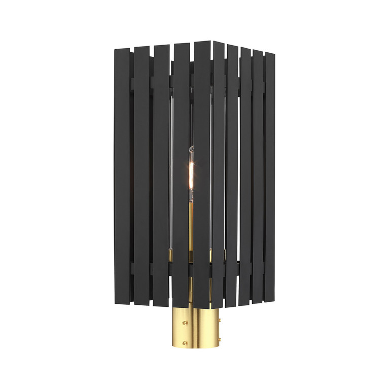Livex Lighting - 20756-04 - One Light Outdoor Post Top Lantern - Greenwich - Black w/ Satin Brasss