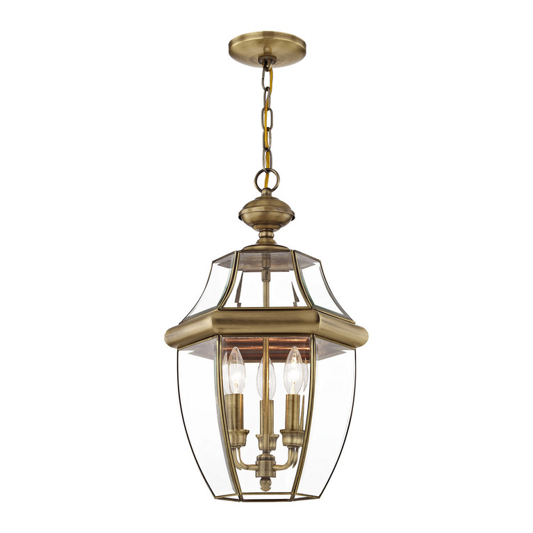 Livex Lighting - 2355-01 - Three Light Outdoor Pendant - Monterey - Antique Brass