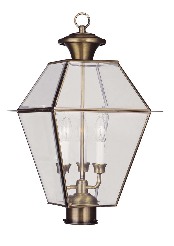 Livex Lighting - 2384-01 - Three Light Post-Top Lanterm - Westover - Antique Brass