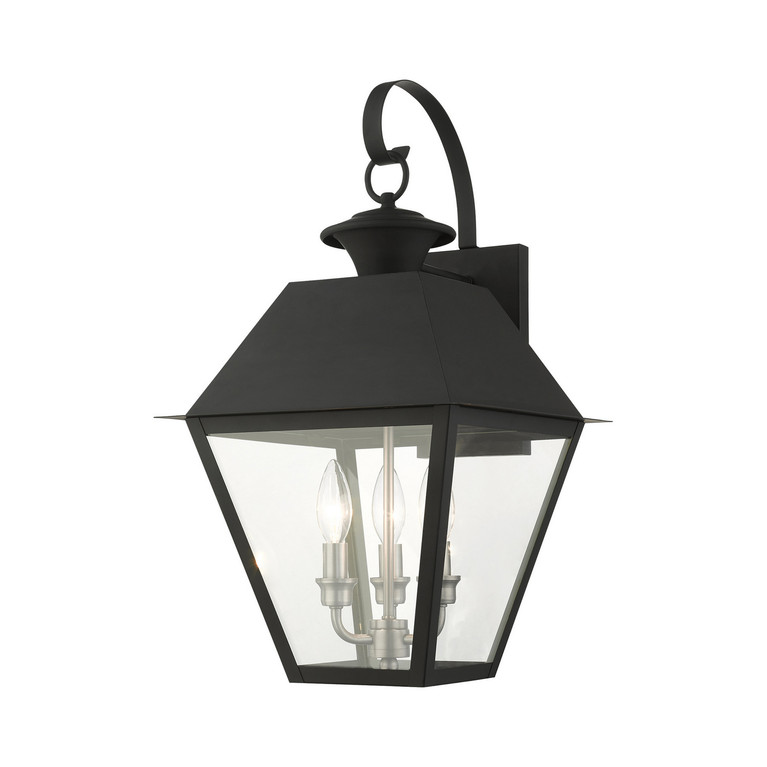 Livex Lighting - 27218-04 - Three Light Outdoor Wall Lantern - Wentworth - Black w/ Brushed Nickel Cluster