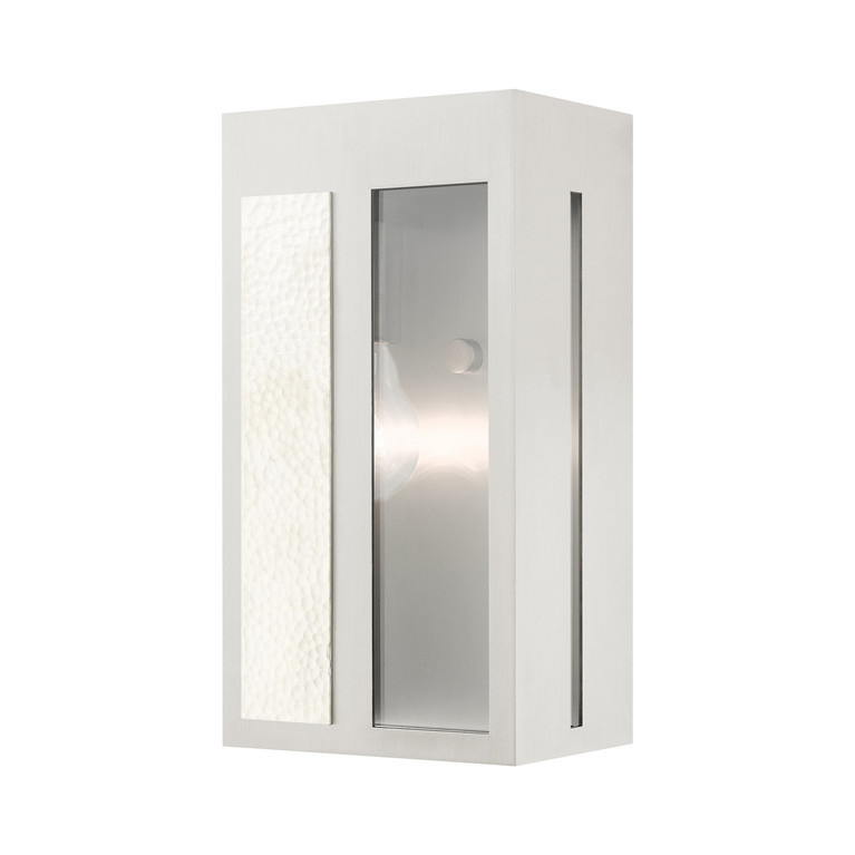 Livex Lighting - 27412-91 - One Light Outdoor Wall Lantern - Lafayette - Brushed Nickel w/ Hammered Polished Nickel Panels