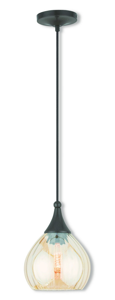 Livex Lighting - 40615-92 - One Light Mini Pendant - Hand Blown Art Glass Mini Pendants - English Bronze