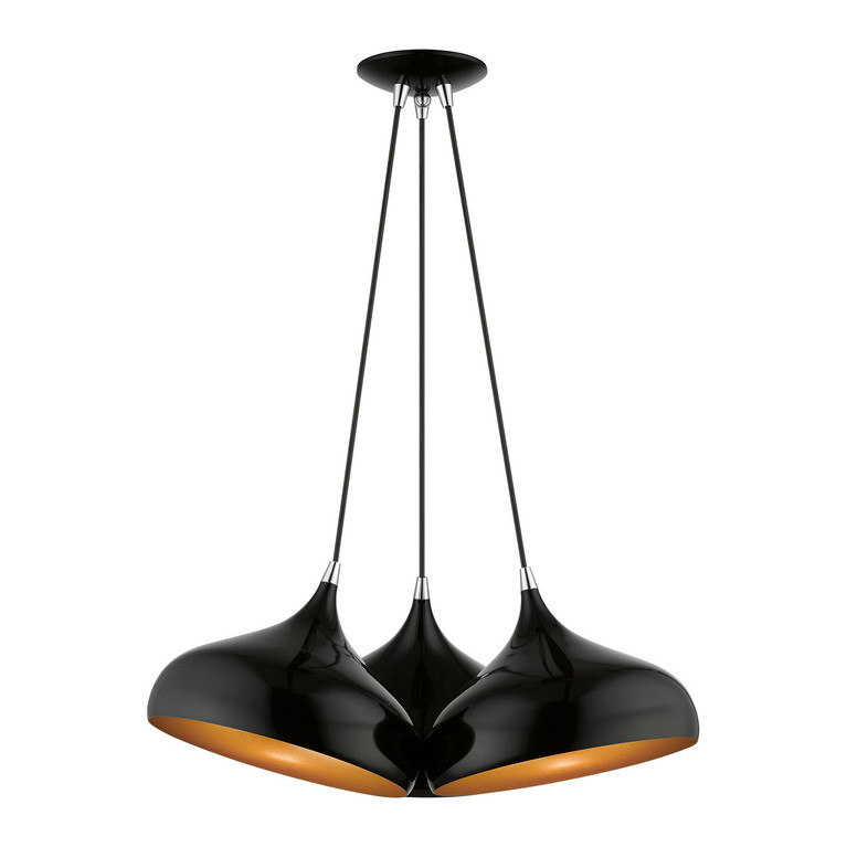 Livex Lighting - 41053-68 - Three Light Pendant - Amador - Shiny Black w/ Polished Chromes