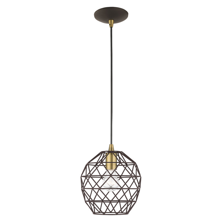 Livex Lighting - 41326-07 - One Light Mini Pendant - Paxten - Bronze w/ Antique Brass