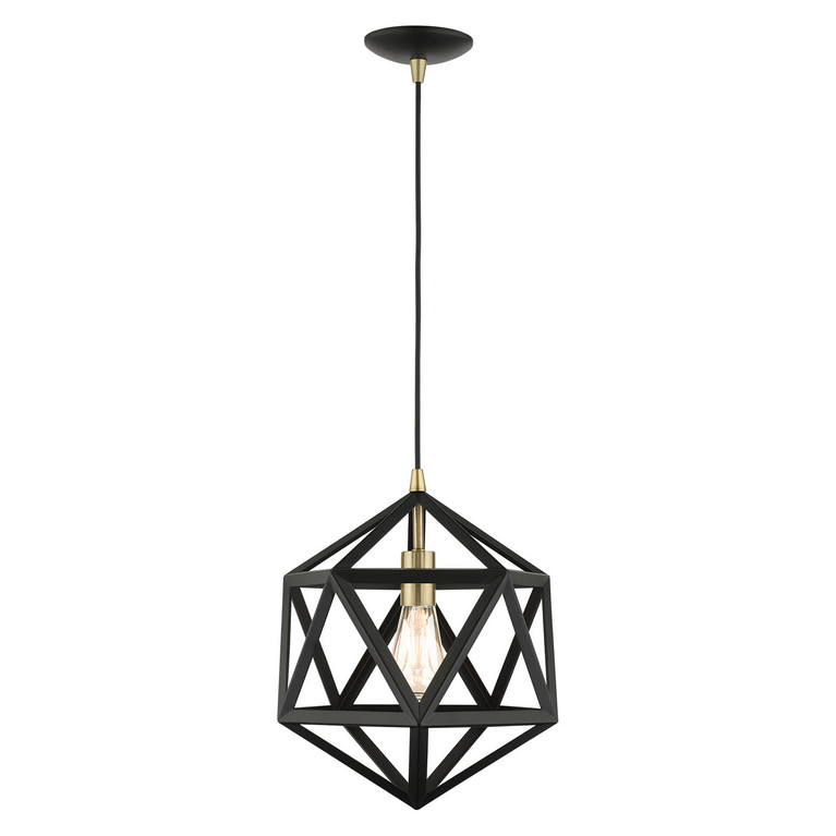 Livex Lighting - 41328-14 - One Light Pendant - Ashland - Textured Black w/ Antique Brasss