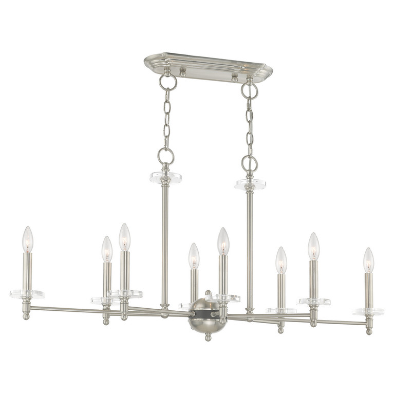 Livex Lighting - 42708-91 - Eight Light Linear Chandelier - Bennington - Brushed Nickel w/ Bronze