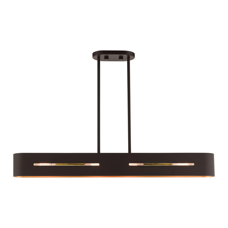 Livex Lighting - 45767-07 - Four Light Linear Chandelier - Ravena - Bronze w/ Antique Brasss