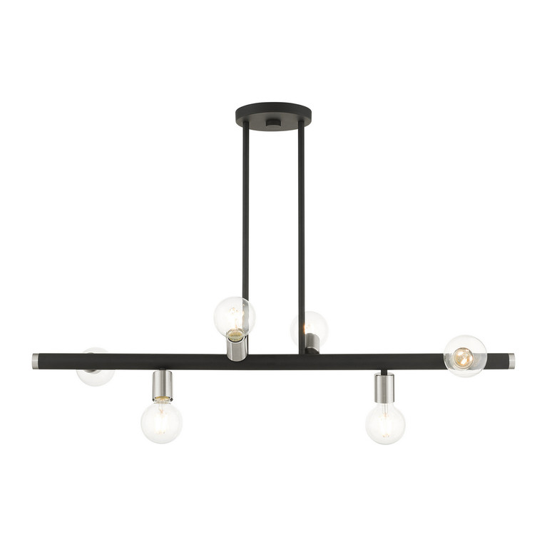 Livex Lighting - 45866-04 - Six Light Linear Chandelier - Bannister - Black w/ Brushed Nickels