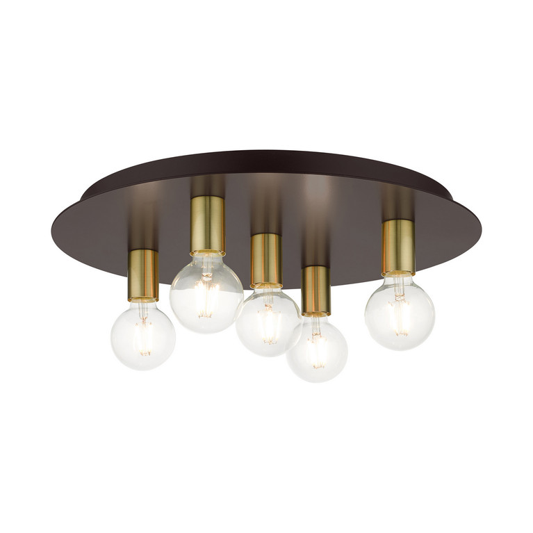 Livex Lighting - 45875-07 - Five Light Flush Mount - Hillview - Bronze w/ Satin Brasss