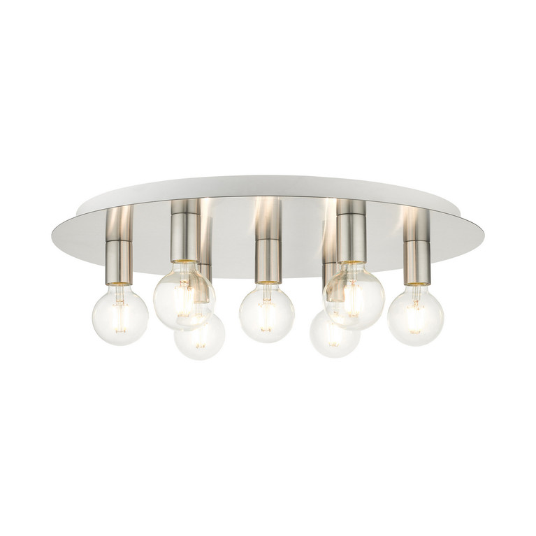 Livex Lighting - 45876-91 - Seven Light Flush Mount - Hillview - Brushed Nickel w/ White Canopy
