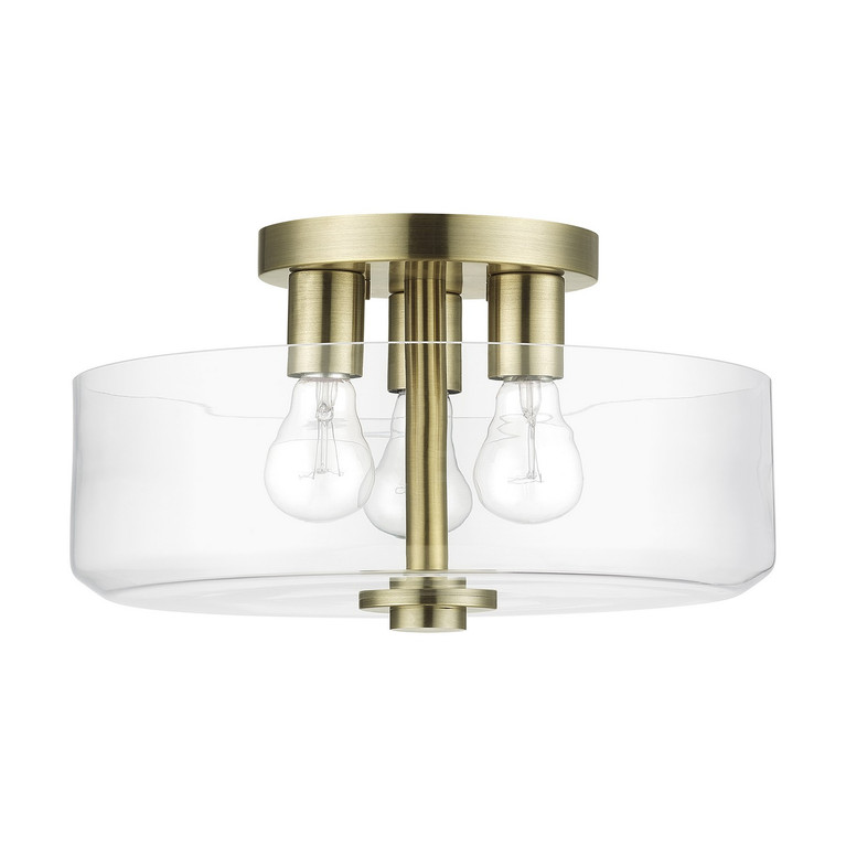 Livex Lighting - 46123-01 - Three Light Semi-Flush Mount - Whitworth - Antique Brass