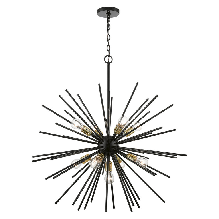 Livex Lighting - 46176-68 - Nine Light Foyer Chandelier - Tribeca - Shiny Black w/Polished Brass