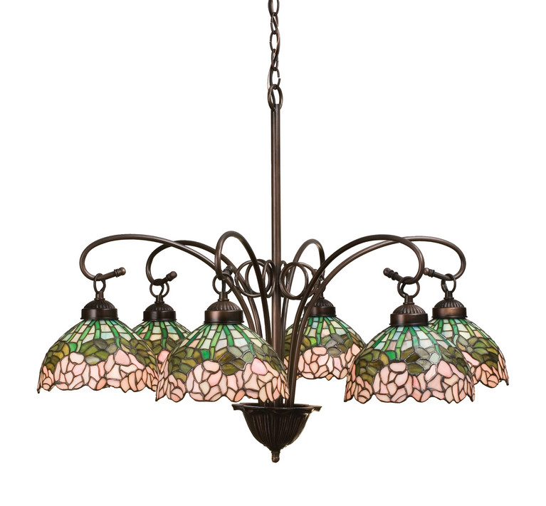 Meyda Tiffany - 18713 - Six Light Chandelier - Tiffany Cabbage Rose - Mahogany Bronze