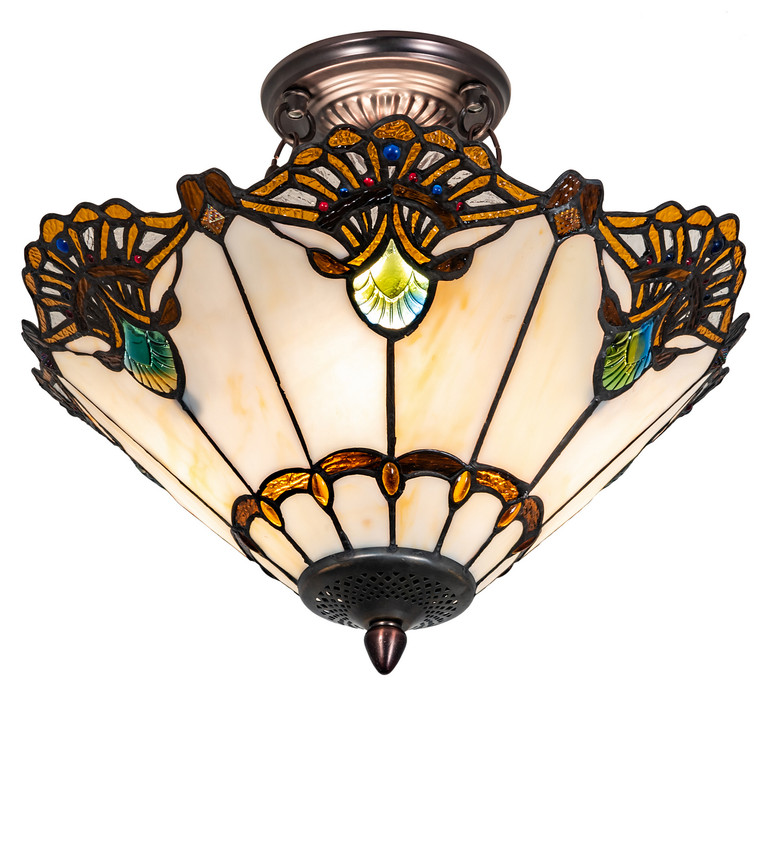 Meyda Tiffany - 218495 - Three Light Semi-Flushmount - Shell with Jewels - Mahogany Bronze