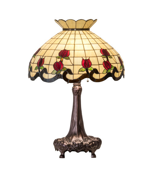 Meyda Tiffany - 230474 - Three Light Table Lamp - Roseborder - Mahogany Bronze