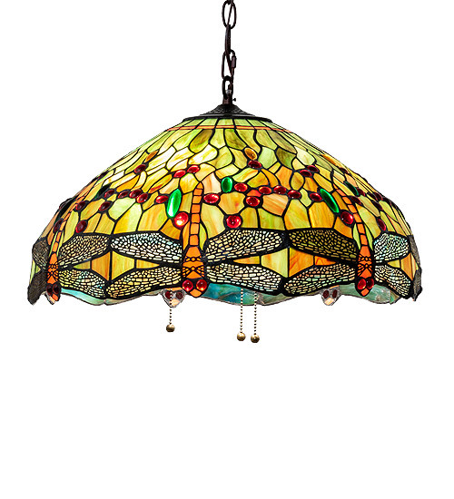Meyda Tiffany - 232780 - Three Light Pendant - Tiffany Hanginghead Dragonfly - Mahogany Bronze