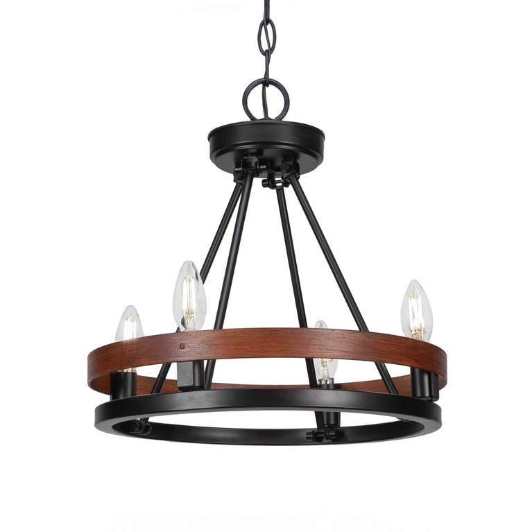 Toltec Lighting - 2704-MBWG - Four Light Chandelier - Belmont - Matte Black & Painted Wood-look Metal