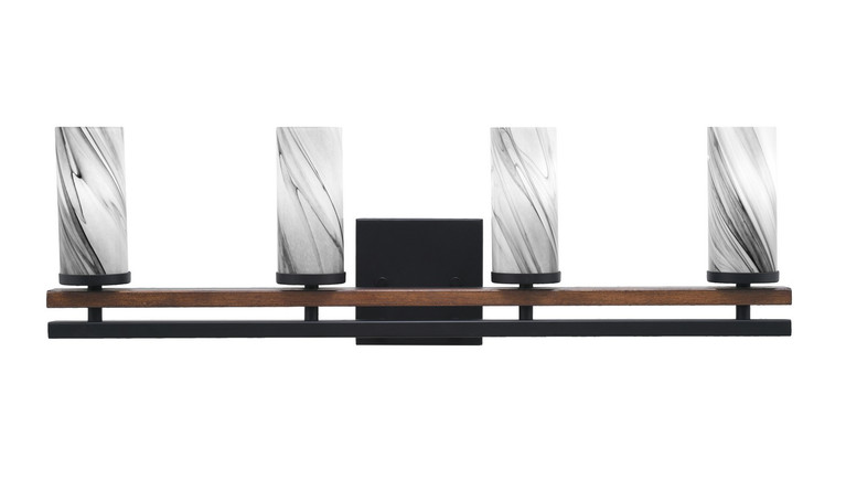 Toltec Lighting - 2714-MBWG-802 - Four Light Bath Bar - Belmont - Matte Black & Painted Wood-look Metal