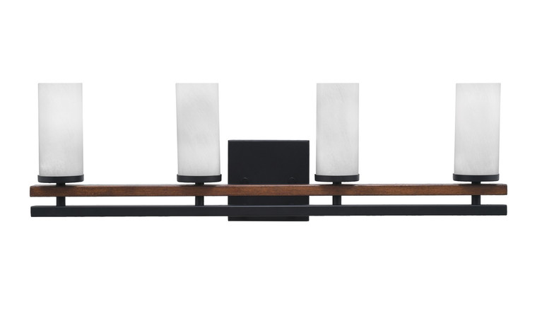 Toltec Lighting - 2714-MBWG-811 - Four Light Bath Bar - Belmont - Matte Black & Painted Wood-look Metal
