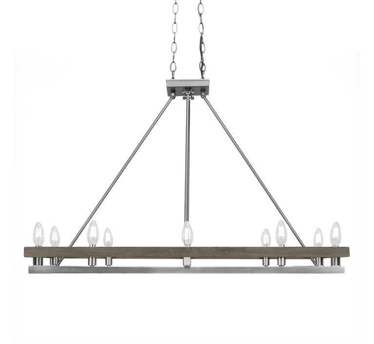 Toltec Lighting - 2740-GPDW - Ten Light Island Pendant - Belmont - Graphite & Painted Distressed Wood-look Metal