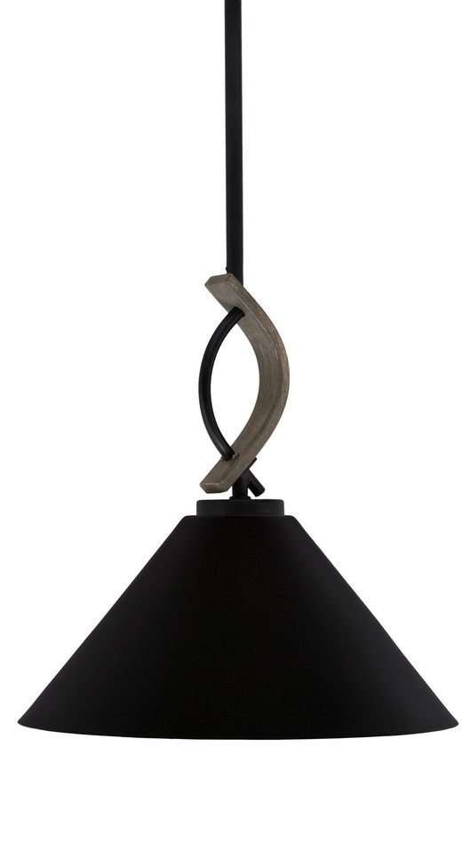Toltec Lighting - 2901-MBDW-420-MB - One Light Mini Pendant - Monterey - Matte Black & Painted Distressed Wood-look Metal