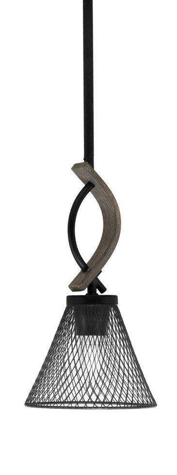 Toltec Lighting - 2901-MBDW-805-MB - One Light Mini Pendant - Monterey - Matte Black & Painted Distressed Wood-look Metal