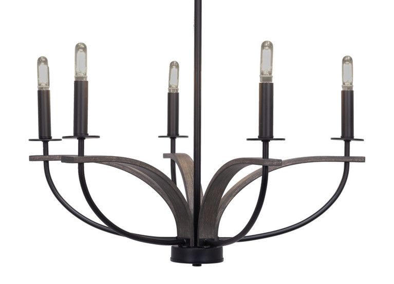 Toltec Lighting - 2905-MBDW - Five Light Chandelier - Monterey - Matte Black & Painted Distressed Wood-look Metal