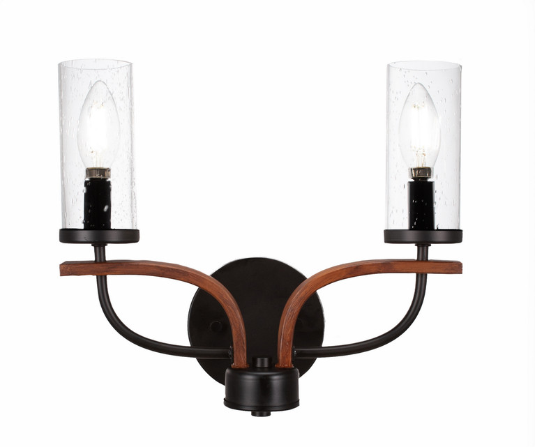 Toltec Lighting - 2912-MBWG-800 - Two Light Bath Bar - Monterey - Matte Black & Painted Wood-look Metal