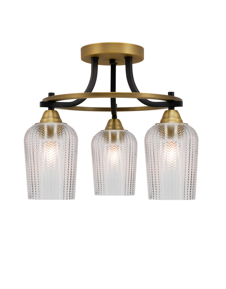 Toltec Lighting - 3417-MBBR-4250 - Three Light Semi-Flush Mount - Paramount - Matte Black & Brass