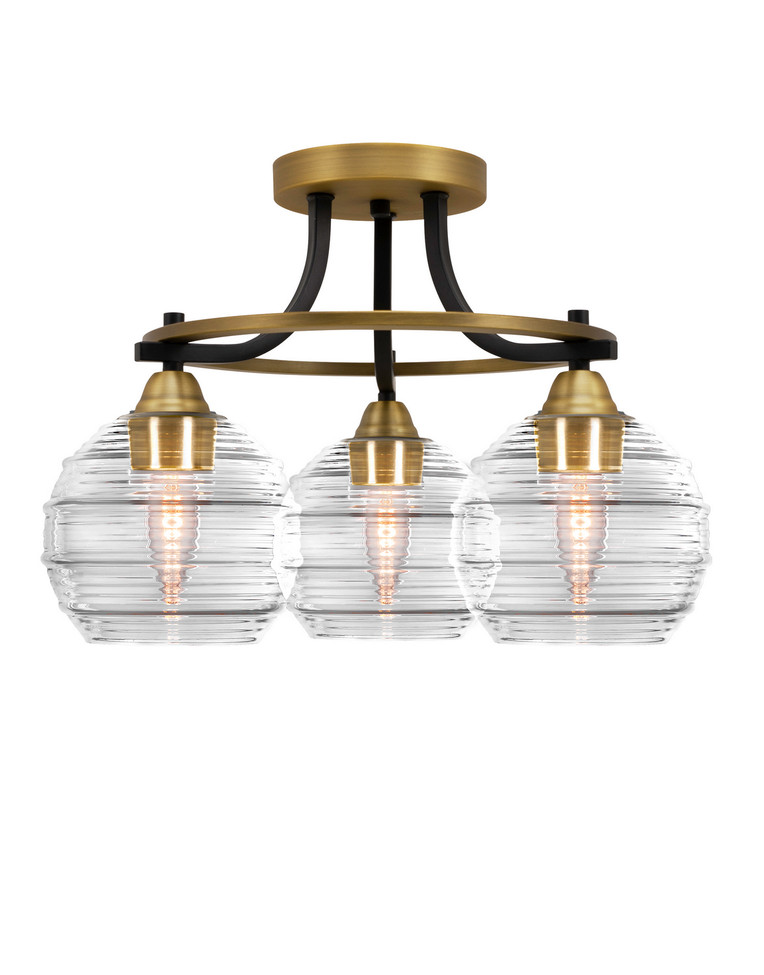 Toltec Lighting - 3417-MBBR-5110 - Three Light Semi-Flush Mount - Paramount - Matte Black & Brass