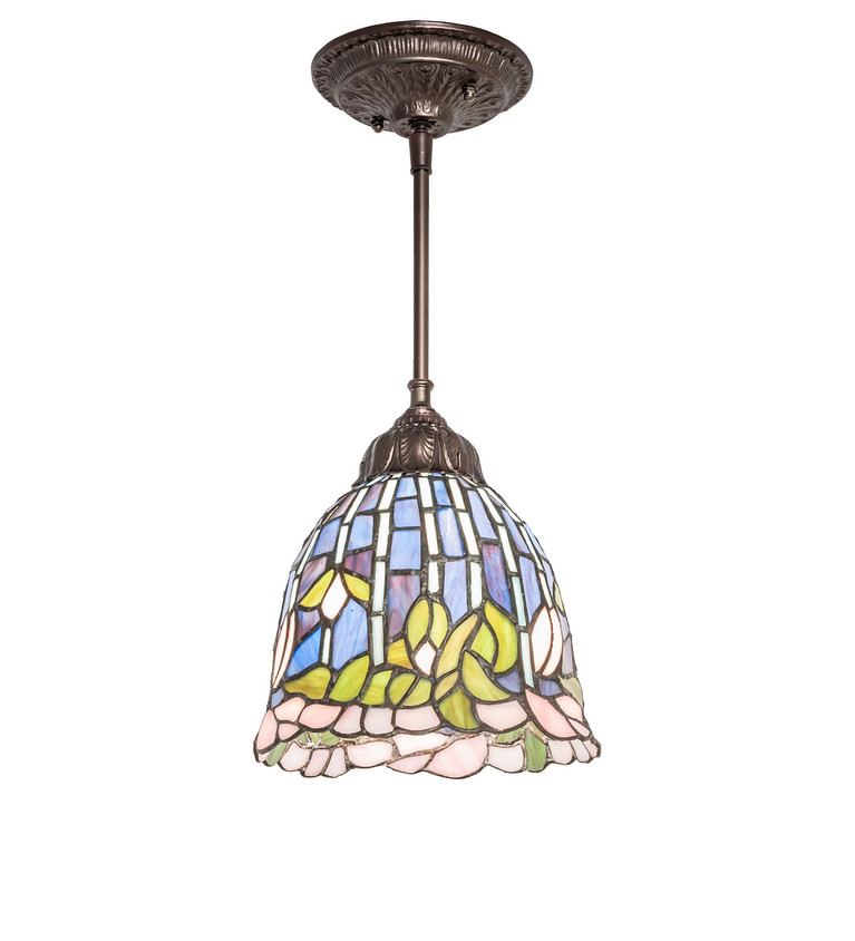 Meyda Tiffany - 244865 - One Light Mini Pendant - Tiffany Flowering Lotus - Mahogany Bronze