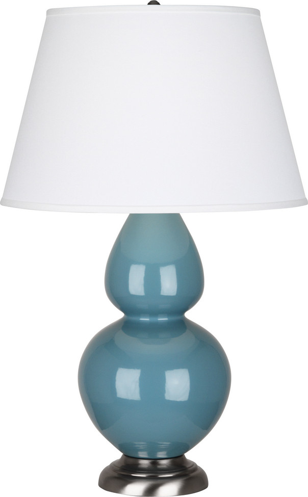 Robert Abbey - OB22X - One Light Table Lamp - Double Gourd - Steel Blue Glazed Ceramic w/Antique Silver