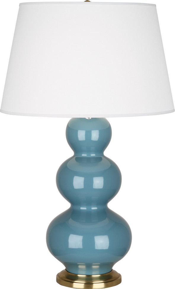 Robert Abbey - OB40X - One Light Table Lamp - Triple Gourd - Steel Blue Glazed Ceramic w/Antique Natural Brass