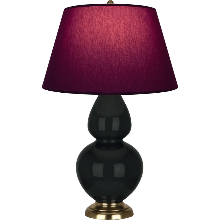 Robert Abbey - OS20P - One Light Table Lamp - Double Gourd - Obsidian Glazed Ceramic w/Antique Natural Brass