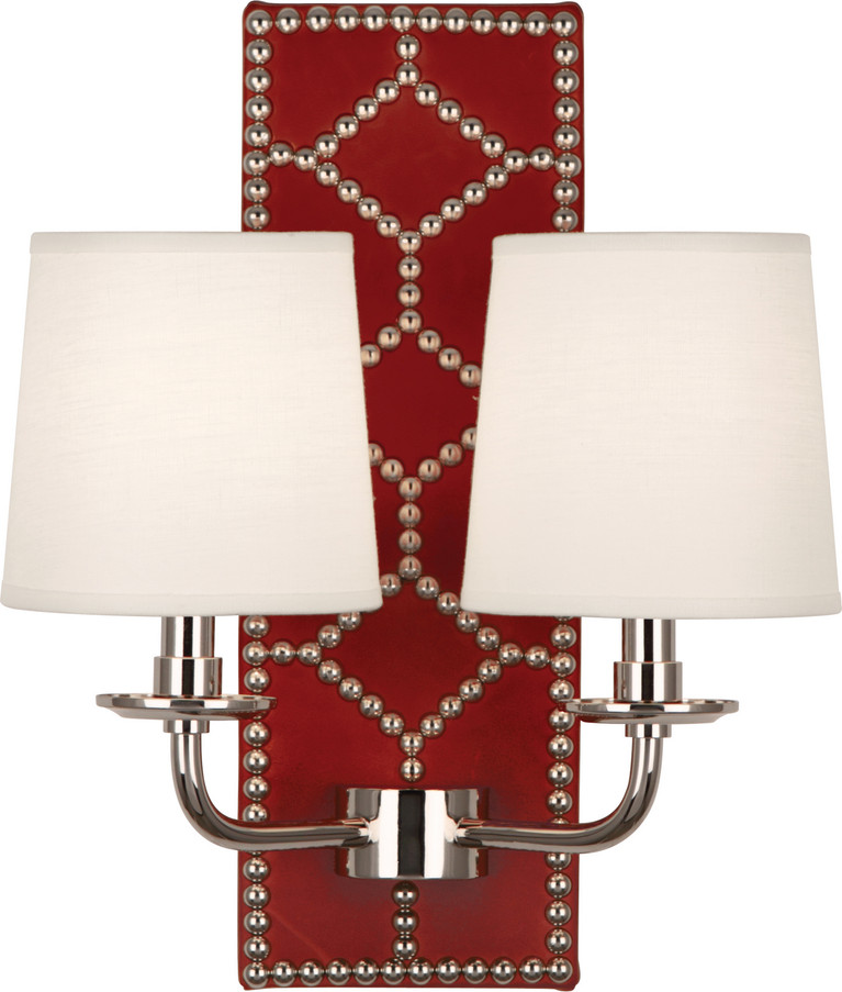Robert Abbey - S1031 - Two Light Wall Sconce - Williamsburg Lightfoot - Dragons Blood Leather w/Nailhead Polished Nickel
