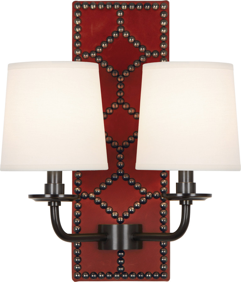 Robert Abbey - Z1031 - Two Light Wall Sconce - Williamsburg Lightfoot - Dragons Blood Leather w/Nailhead Deep Patina Bronze