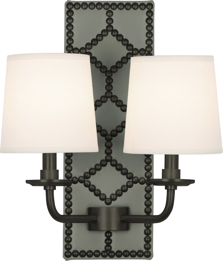 Robert Abbey - Z1034 - Two Light Wall Sconce - Williamsburg Lightfoot - Carter Gray Leather w/Nailhead Deep Patina Bronze