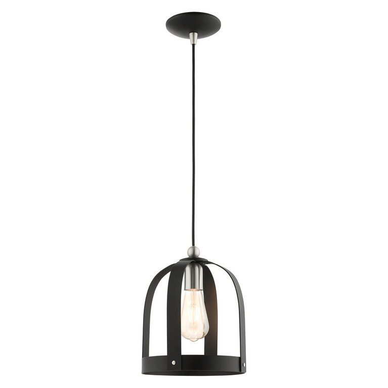 Livex Lighting - 49642-14 - One Light Mini Pendant - Stoneridge - Textured Black w/ Brushed Nickels