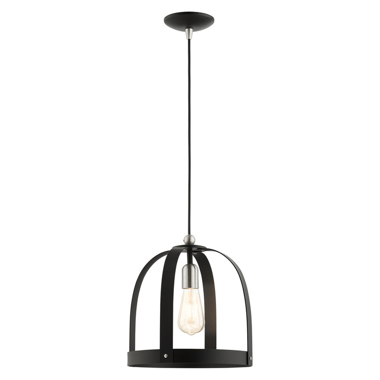 Livex Lighting - 49643-14 - One Light Pendant - Stoneridge - Textured Black w/ Brushed Nickels