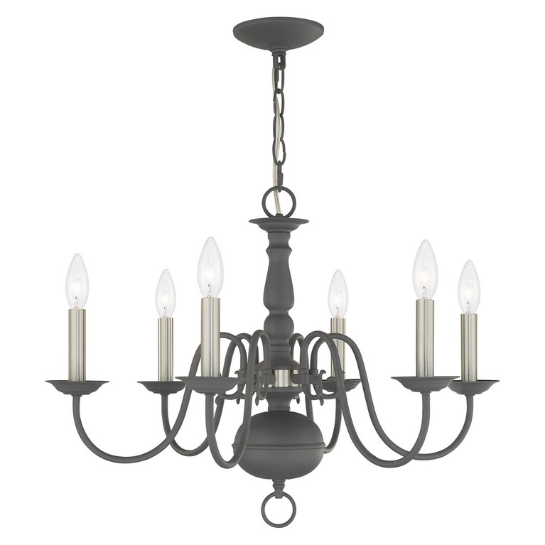 Livex Lighting - 5006-76 - Six Light Chandelier - Williamsburgh - Scandinavian Gray w/ Brushed Nickels