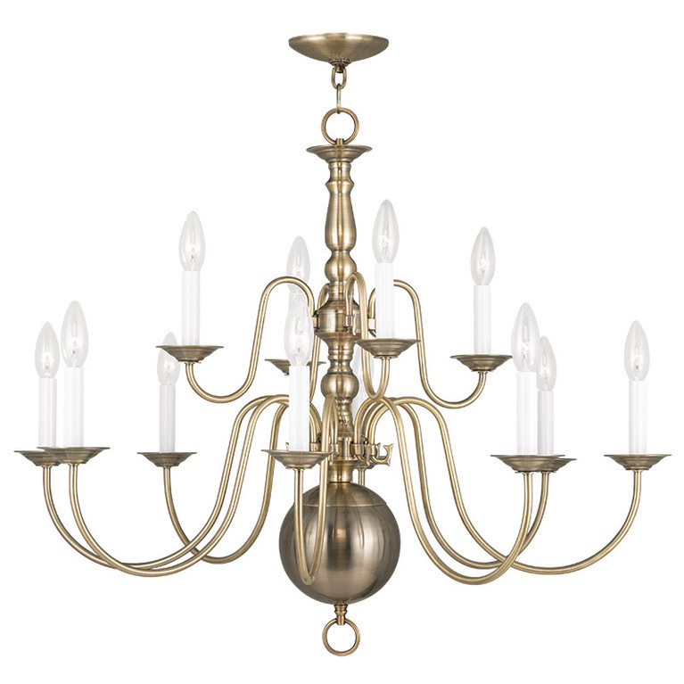 Livex Lighting - 5014-01 - 12 Light Chandelier - Williamsburgh - Antique Brass