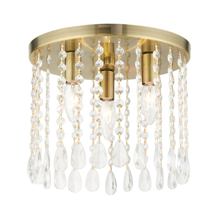 Livex Lighting - 51067-01 - Three Light Flush Mount - Elizabeth - Antique Brass